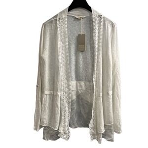 Bellambra White Lace Trim Open Front Sheer Long Sleeve Cardigan Sweater 1X